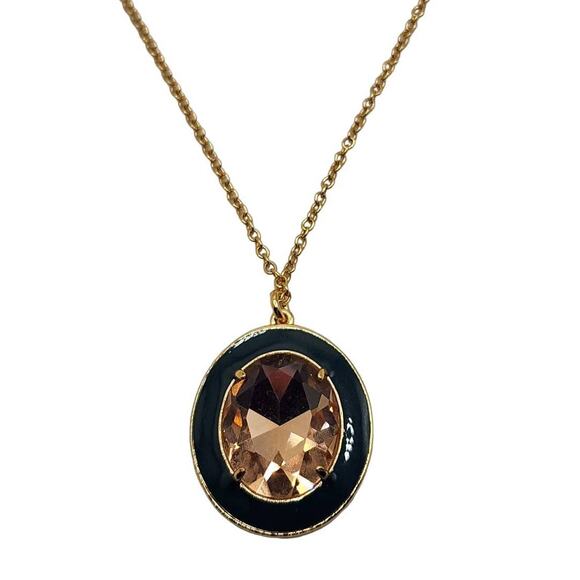 J Crew Crystal Pendant Necklace Green Enamel Oval on Gold Chain NWT - Picture 1 of 4